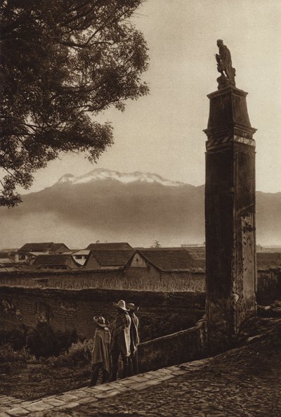 Meksiko: Amecameca ja Iztaccihuatl (s/w-kuva). tekijältä Hugo Brehme