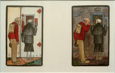 Bauer und Tod vor den Pforten von Himmel und Hölle tekijältä Hugo Simberg