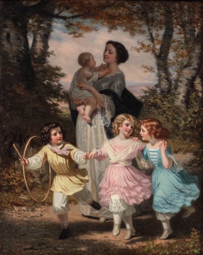 Äiti ja lapset, n. 1840-80 (öljy kankaalle) tekijältä Hugues Merle