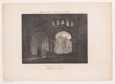 Lavastus oopperaan Robert le diable Theatre Royal Francais de la Haye (otsikko esineessä) tekijältä Huib van Hove Bz