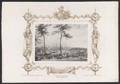 Huvipuisto ja muu huvi, 1836 Suosittua viihdettä Sterrenboschissa / 17. kesäkuuta 1836 (otsikko esineessä) Lautaset Utrechtsche Hogeschoolin toisen satavuotisjuhlan kunniaksi, 1836 (sarjan nimi) tekijältä Huib van Hove Bz