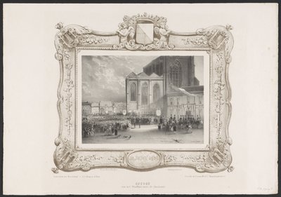 Kulkue kaupungintalolta Akatemiarakennukseen, 1836 Ascension kaupungintalolta Akatemialle (otsikko esineessä) Lautaset Utrechtsche Hogeschoolin toisen satavuotisjuhlan kunniaksi, 1836 (sarjan nimi) tekijältä Huib van Hove Bz