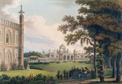 Joseph Constantine Stadlerin kaivertama Brightonin paviljonki, jossa on puutarhat tekijältä Humphry Repton