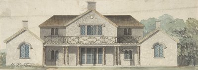 Suunnittelu mökille Ornée Tudoresque-tyyliin, 1700-luvun loppu - 1800-luvun alku. tekijältä Humphry Repton