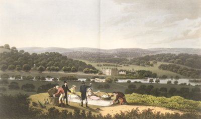 Yleisnäkymä Longleatista Prospect Hilliltä, julkaisusta "Fragments on the Theory and Practice of Landscape Gardening", pub. 1816 tekijältä Humphry Repton