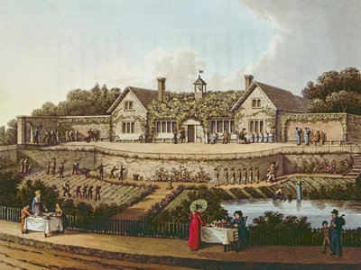 The Work House, kuvitus Humphry Reptonin teoksesta "Fragments on the Theory and Practice of Landscape Gardening", julkaistu 1816 tekijältä Humphry Repton