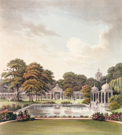 Näkymä kupolista, Brighton Pavilion, kaiverrus Joseph Constantine Stadler (fl.1780-1812), julkaistu 1808 tekijältä Humphry Repton