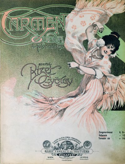 Carmen-partituurin etukansi, noin 1900 (kuvitus). tekijältä Hungarian School