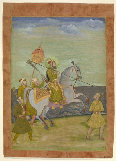 Bahadur Shahin ratsastusmuotokuva nuorena miehenä, Mughal, n. 1690 (guassi ja kultaa paperilla) tekijältä Hunhar I (attr. to)