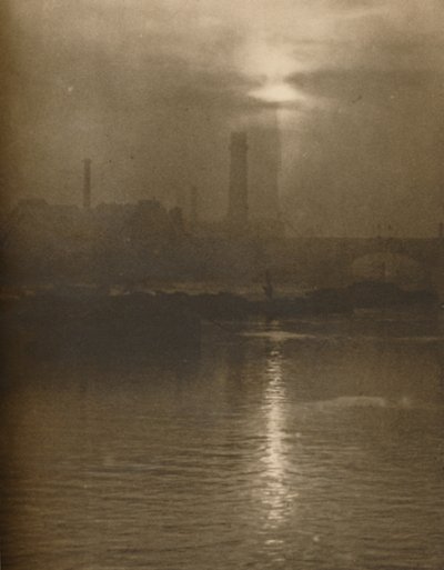 "Sumuja Lontoon illasta Surrey Shorella Waterloo Bridgellä", vuodelta 1935. tekijältä Huson