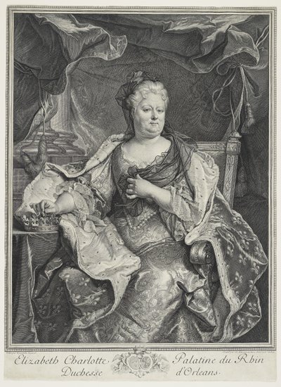 Elizabeth Charlotte Palatine du Rhin, Orleansin herttuatar, eng. Charles Louis Simmoneau (1645-1728) tekijältä Hyacinthe Francois Rigaud