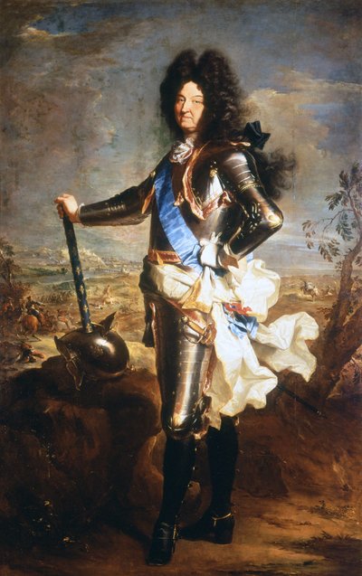 Ludvig XIV:n, aurinkokuninkaan (1638-1715) muotokuva. Kuninkaan muotokuvaajaksi nimitetyn Hyacinthe Rigaudin öljy. tekijältä Hyacinthe Francois Rigaud