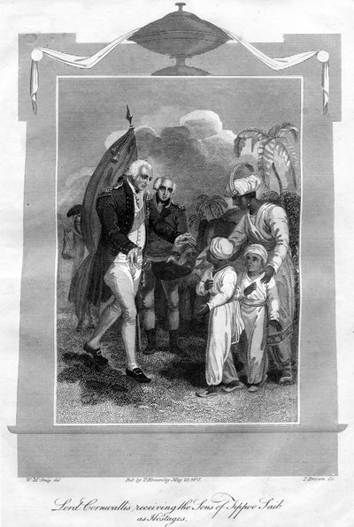 Lordi Cornwallis 1738-1805 otti Tippoo Saibin pojat panttivankeiksi, 1816. tekijältä I. Brown