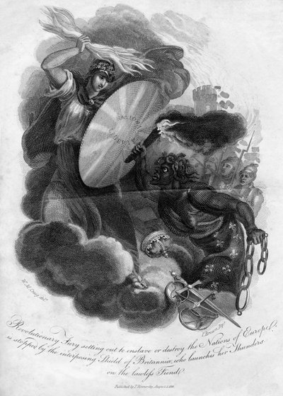 Vallankumouksellinen raivo, joka pyrkii orjuuttamaan tai tuhoamaan Euroopan kansoja, 1816. tekijältä I. Brown