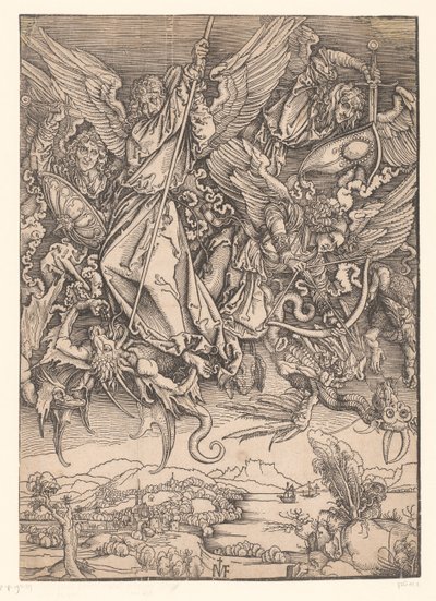 Arkkienkelit taistelevat lohikäärmeitä vastaan Kopioita Dürer