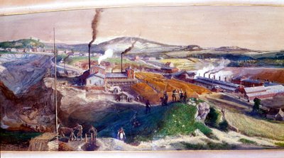Teollisuusmaisema Blanzyn hiilikentällä Saone-et-Loiressa tekijältä Ignace Francois Bonhomme