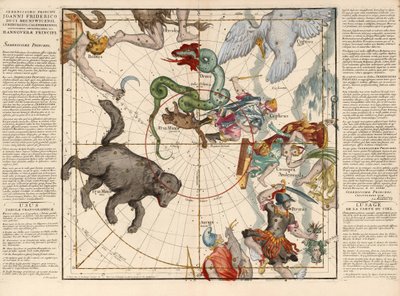 Pohjoisnapa, levy 1 kuvauksesta taivaallisesta maapallosta litteissä kehyksissä, pub. 1674 (käsinvärinen kaiverrus) tekijältä Ignace Gaston Pardies