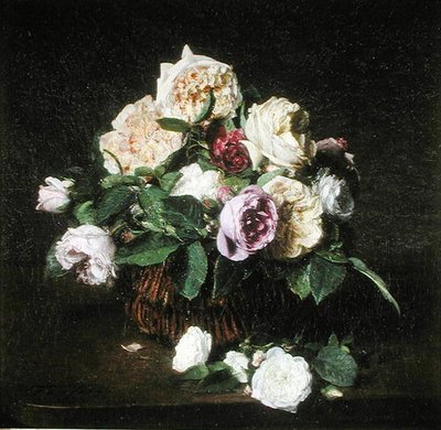 Ruusut korissa pöydällä tekijältä Ignace Henri Jean Fantin Latour