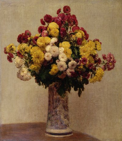 Krysanteemit maljakossa, 1873 tekijältä Ignace Henri Jean Fantin Latour