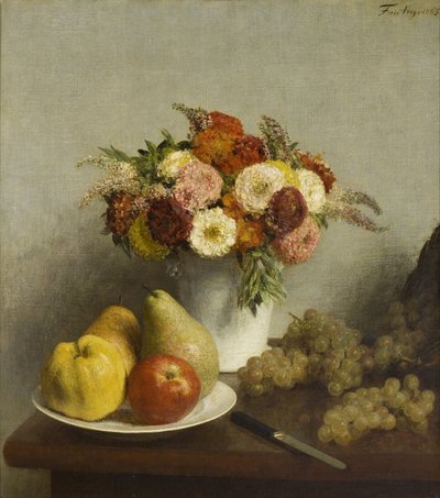 Kukat ja hedelmät, 1865 tekijältä Ignace Henri Jean Fantin Latour