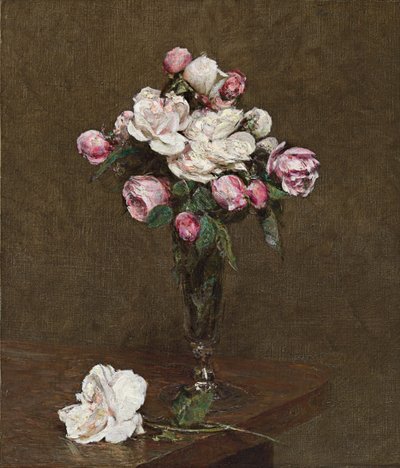 Vaaleanpunaisia ja valkoisia ruusuja samppanjahuilussa, 1874 tekijältä Ignace Henri Jean Fantin Latour