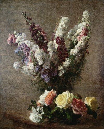 Roses ja Larkspur, 1885 tekijältä Ignace Henri Jean Fantin Latour