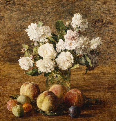Asetelma: ruusut ja hedelmät; Nature Morte: Ruusut ja hedelmät, 1878 tekijältä Ignace Henri Jean Fantin Latour