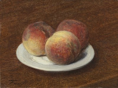 Kolme persikkaa lautasella, 1868 (öljy paperille kankaalle) tekijältä Ignace Henri Jean Fantin Latour