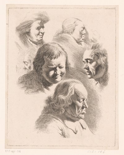 Koostumus, jossa on kuusi miehen ja naisen päätä silmät kiinni tekijältä Ignace Joseph de Claussin (attributed to)