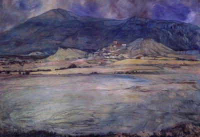 PUEBLO DE ZARAGOZA – ESCO – SIGLO XX – OLEO / LIENZO – 90 X 30 CMS tekijältä Ignacio Zuloaga y Zabaleta