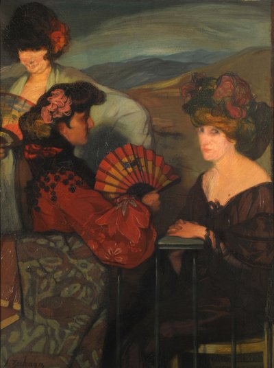 Espanjalaisia naisia ja englantilainen nainen parvekkeella, 1900-luku. tekijältä Ignacio Zuloaga y Zabaleto
