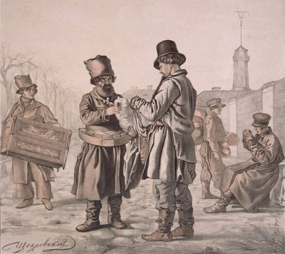 Street Sbiten -myyjä sarjasta Nämä ovat ihmisiämme, 1842 tekijältä Ignati Stepanovich Shchedrovsky