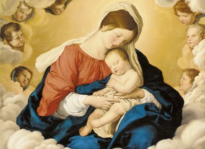 Madonna ja lapsi kunniassa kerubien kanssa tekijältä Il Sassoferrato
