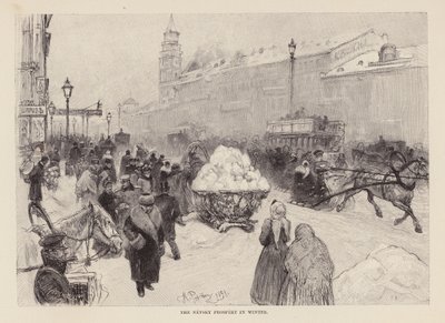 Nevski prospekt talvella (kaiverrus) tekijältä Ilya Efimovich (after) Repin