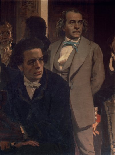 Anton Grigorjevitš Rubinstein (1829-94) ja Aleksandr Nikolajevitš Serov (1820-71), Slavonic Composers, 1890-luvulta (yksityiskohta) tekijältä Ilya Efimovich Repin