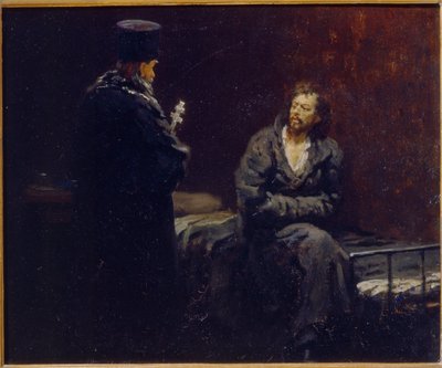 Ennen tunnustusta. Ilja Jefimovitš Repinin (Ilia Repin) (1844-1930) maalaus öljy kankaalle tekijältä Ilya Efimovich Repin