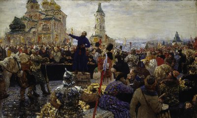 Kouzma (Kuzma) Minin (kuoli 1616) kutsuu Nižni Novgorodin kansaa vuonna 1611 (Hän nosti Moskovan kansan puolalaisia ​​vastaan) (Minin vetoaa Nižni Novgorodin ihmisiin vuonna 1611) - Ilja Jefimovitš Repinin (1844-1930) maalaus ), öljy kankaalle tekijältä Ilya Efimovich Repin