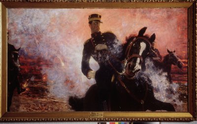 Belgian kuningas Albert I (1875-1934) padon räjähdyksen aikana vuonna 1914. Ilja Jefimovitš Repinin (Ilia Repin) (1844-1930) maalaus, öljy kankaalle tekijältä Ilya Efimovich Repin