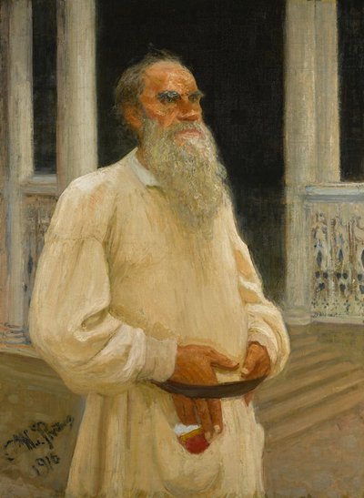 Muotokuva kirjailijasta kreivi Lev Nikolajevitš Tolstoi 1828-1910, 1916. tekijältä Ilya Efimovich Repin