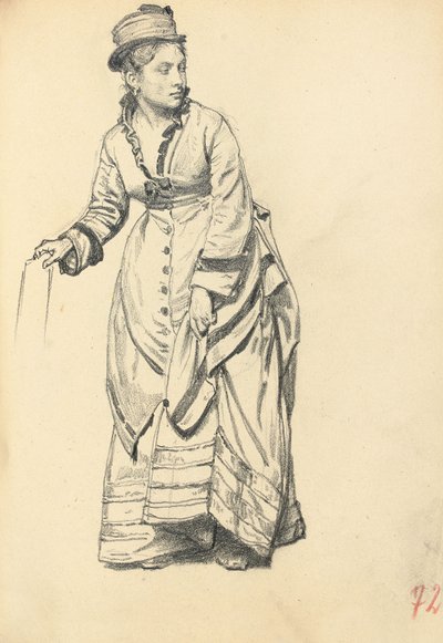 Pysyvä nainen pitelemässä mekkoaan, c. 1872-1875 tekijältä Ilya Efimovich Repin