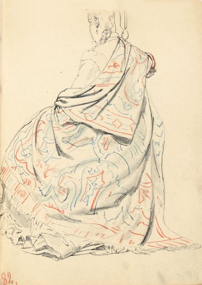 Tutkimus "Pariisilainen kahvila": Istuvan naisen mekko takaa, n. 1872-1875 tekijältä Ilya Efimovich Repin