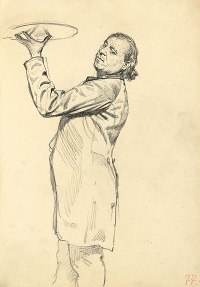 Tutkimus "Pariisilainen kahvila": Tarjoilija pitelee tarjotinta, c. 1872-1875 tekijältä Ilya Efimovich Repin