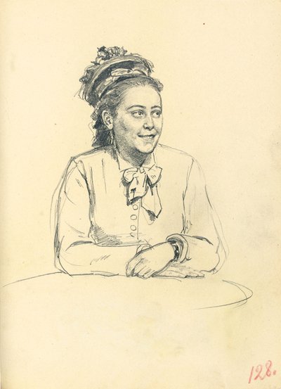 Tutkimus "Pariisilainen kahvila": Istuva nainen jousi ja kädet ristissä, n. 1872-1875 tekijältä Ilya Efimovich Repin