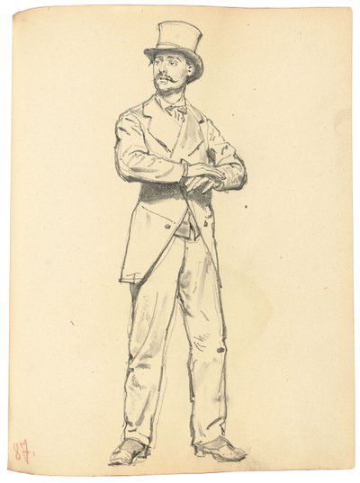 Tutkimus "Pariisilainen kahvila": Seisova mies hattu, jalat erillään, c. 1872-1875 tekijältä Ilya Efimovich Repin