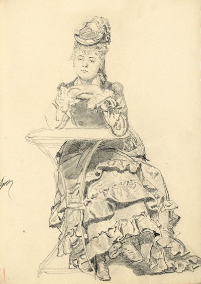 Nainen istuu kahvilan pöydässä, n. 1872-1875 tekijältä Ilya Efimovich Repin