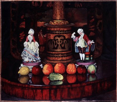Asetelma posliinipatsaiden kanssa. (Asetelma posliinihahmoilla). Ilja Ivanovitš Mashkov (Ilia Mashkov, Matchkov) maalaus (1881-1944), öljy kankaalle tekijältä Ilya Ivanovich Mashkov
