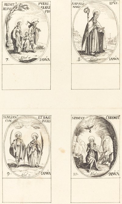 Paluu Egyptistä; St. Apollinaire; St. Julianus ja Basilissa; St. Paul Erakko tekijältä Imitator of Jacques Callot