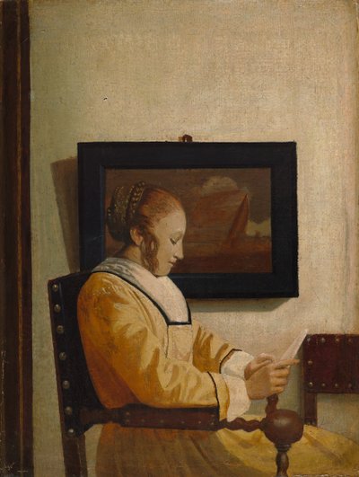 Nuori nainen lukemassa. tekijältä Imitator of Johannes Vermeer