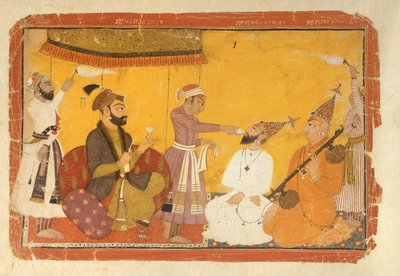 ]7.110359 Gosain Narayan ottaa myrkkyä keisari Jahangirin läsnäollessa Nurpurissa, Pahari-koulussa, 1725 tekijältä Indian School