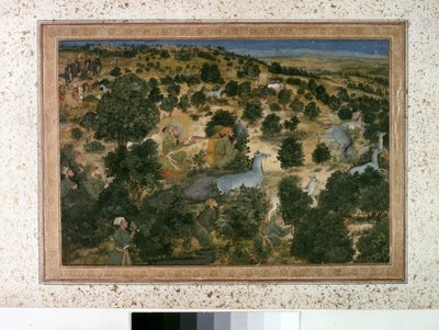 AURANGZEB: Awrangzib Hunts Nilgais, n.1660 (pienoiskuva). tekijältä Indian School